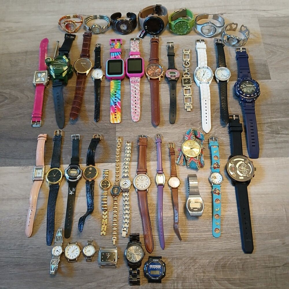 Huge Watch Lot of 35+ Mixed Brands Vintage & Modern Parts/Repair Untested-Box E